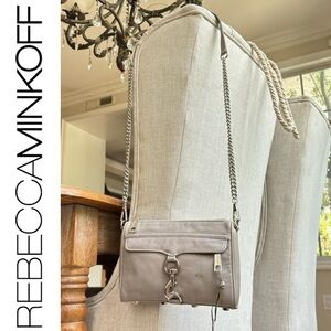 Rebecca Minkoff Grey Studded Moto Leather Satchel Crossbody Bag w Chain Strap